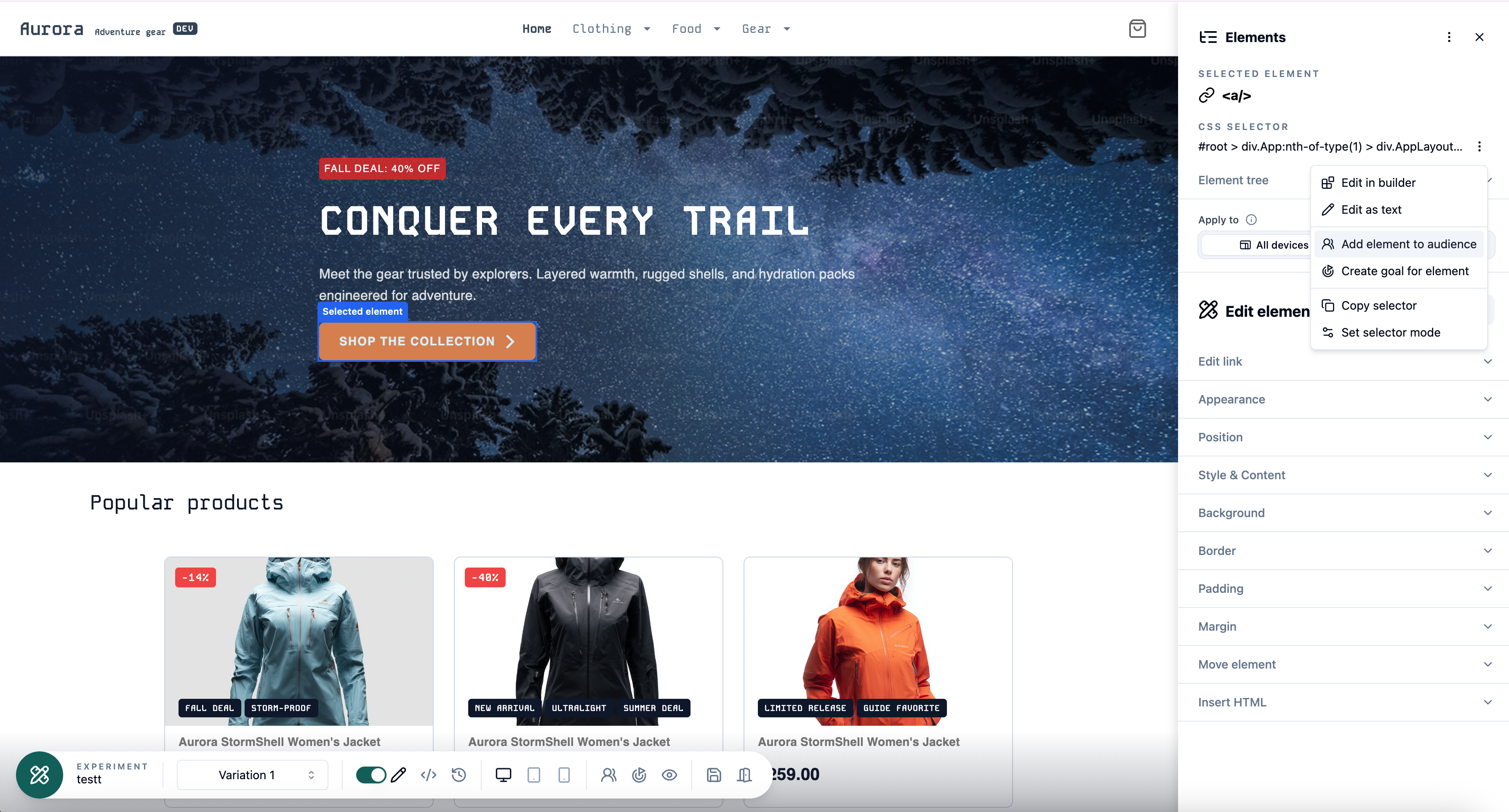 Add element to audience
