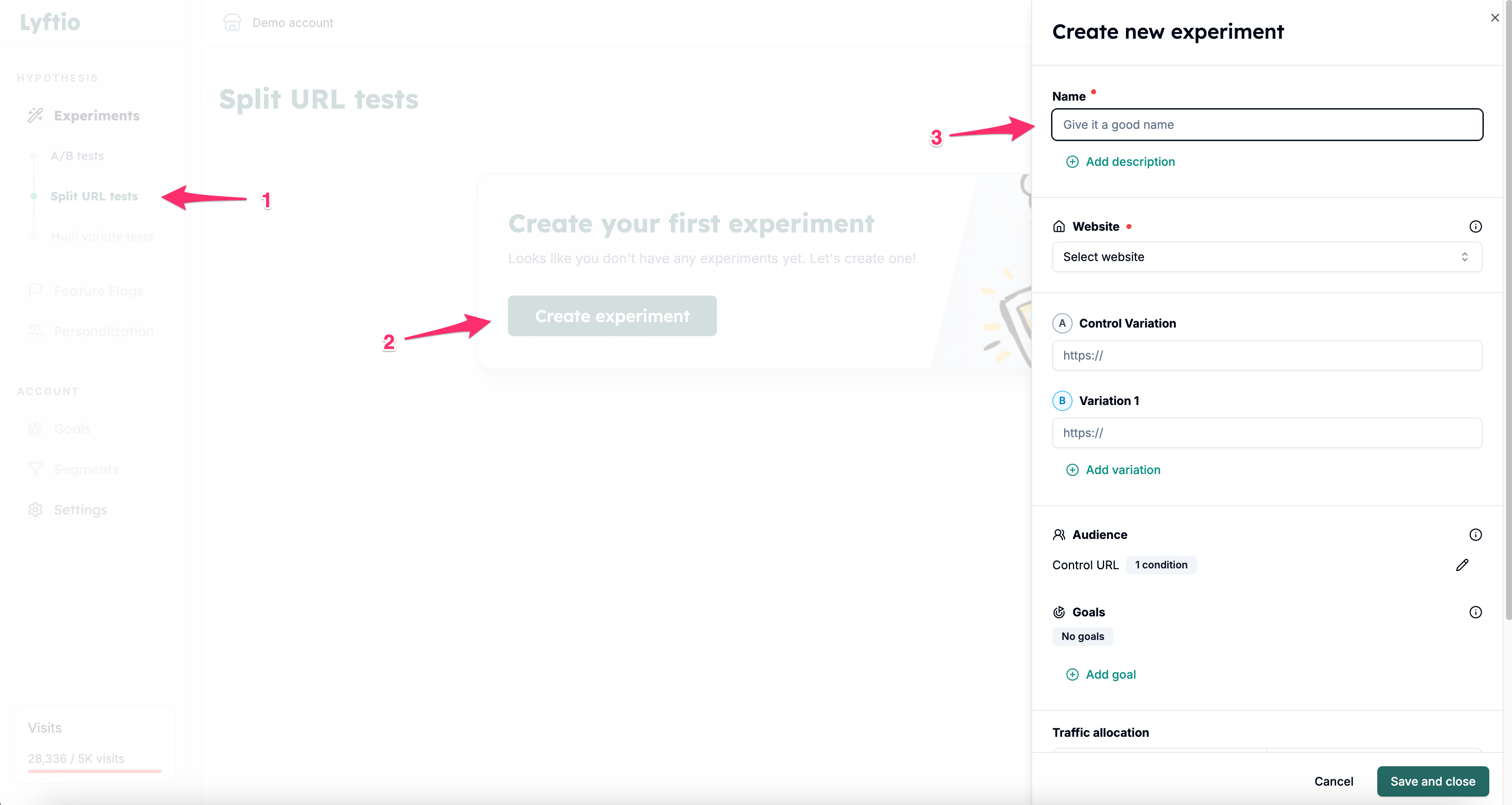 Create split URL test