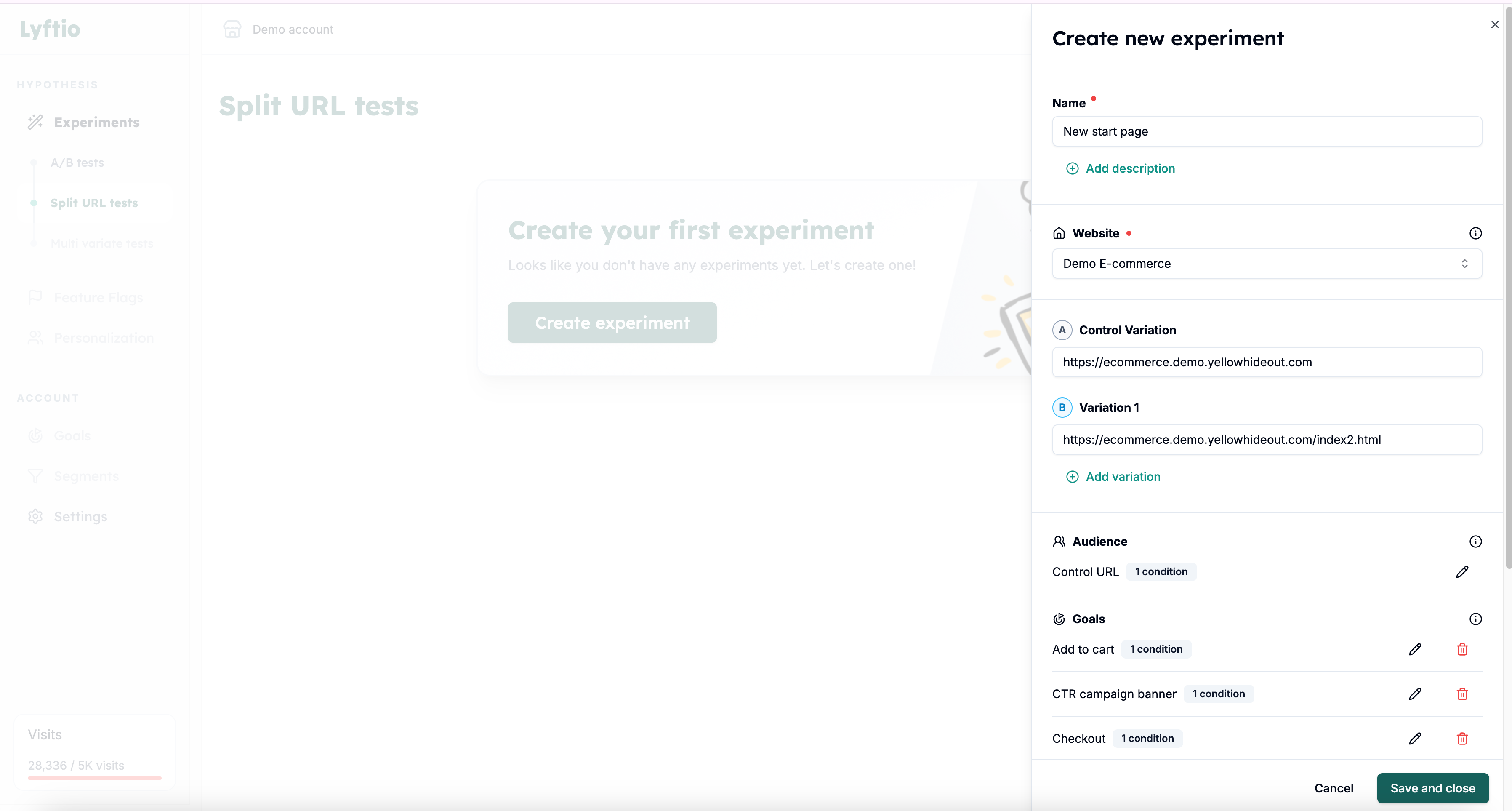 Create split URL test example