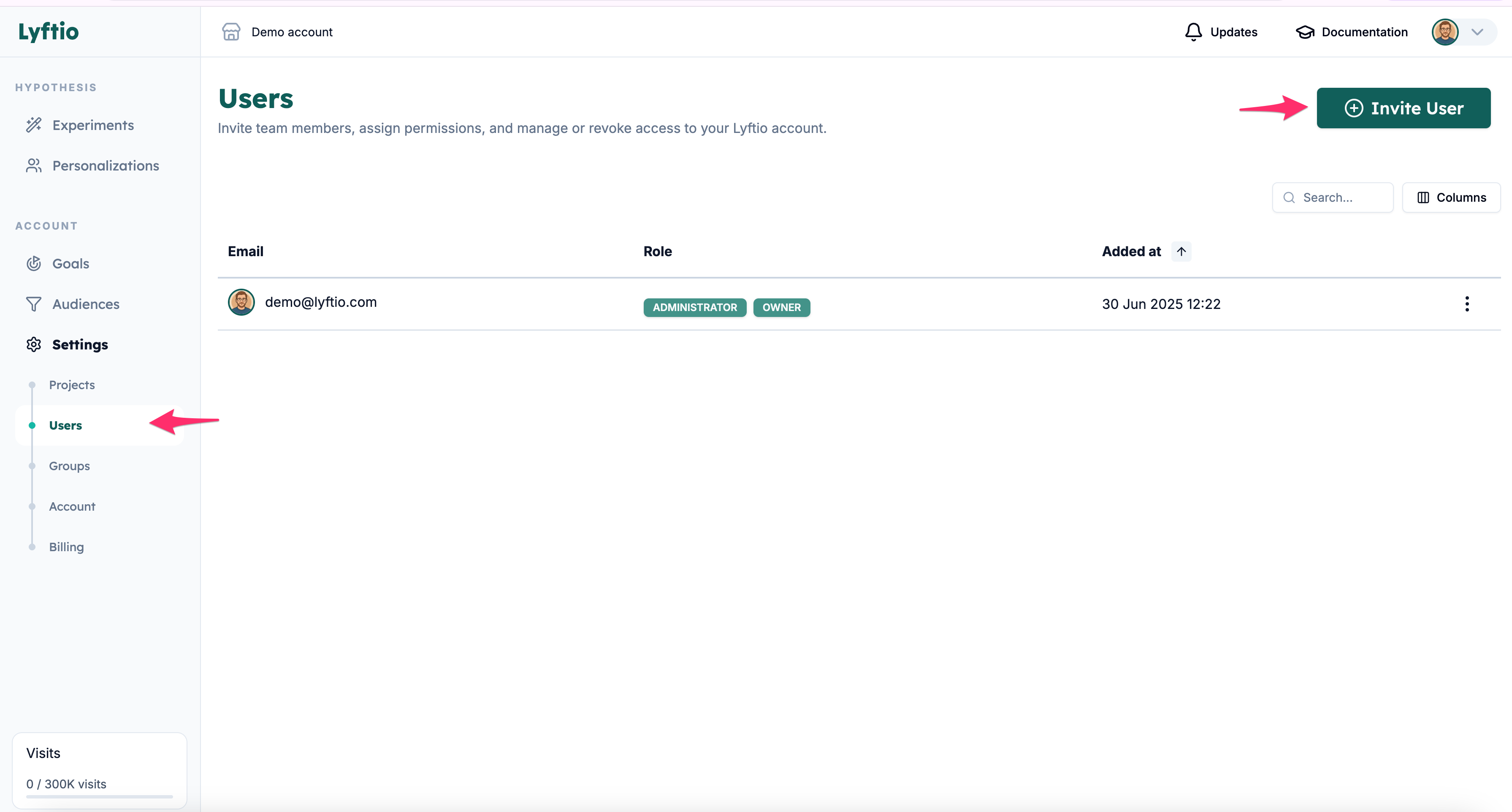 Invite user step 1