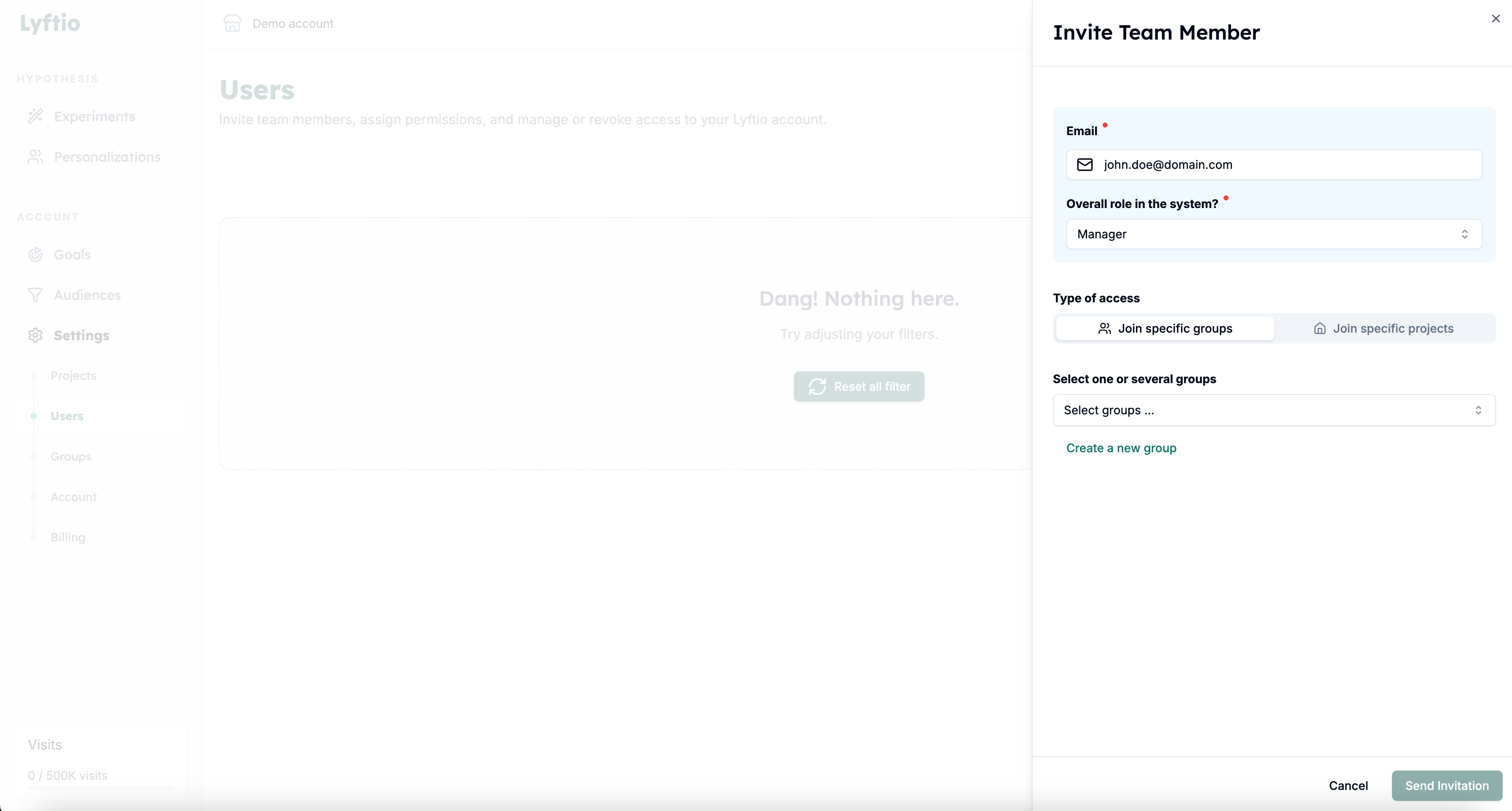 Invite user to group step 1