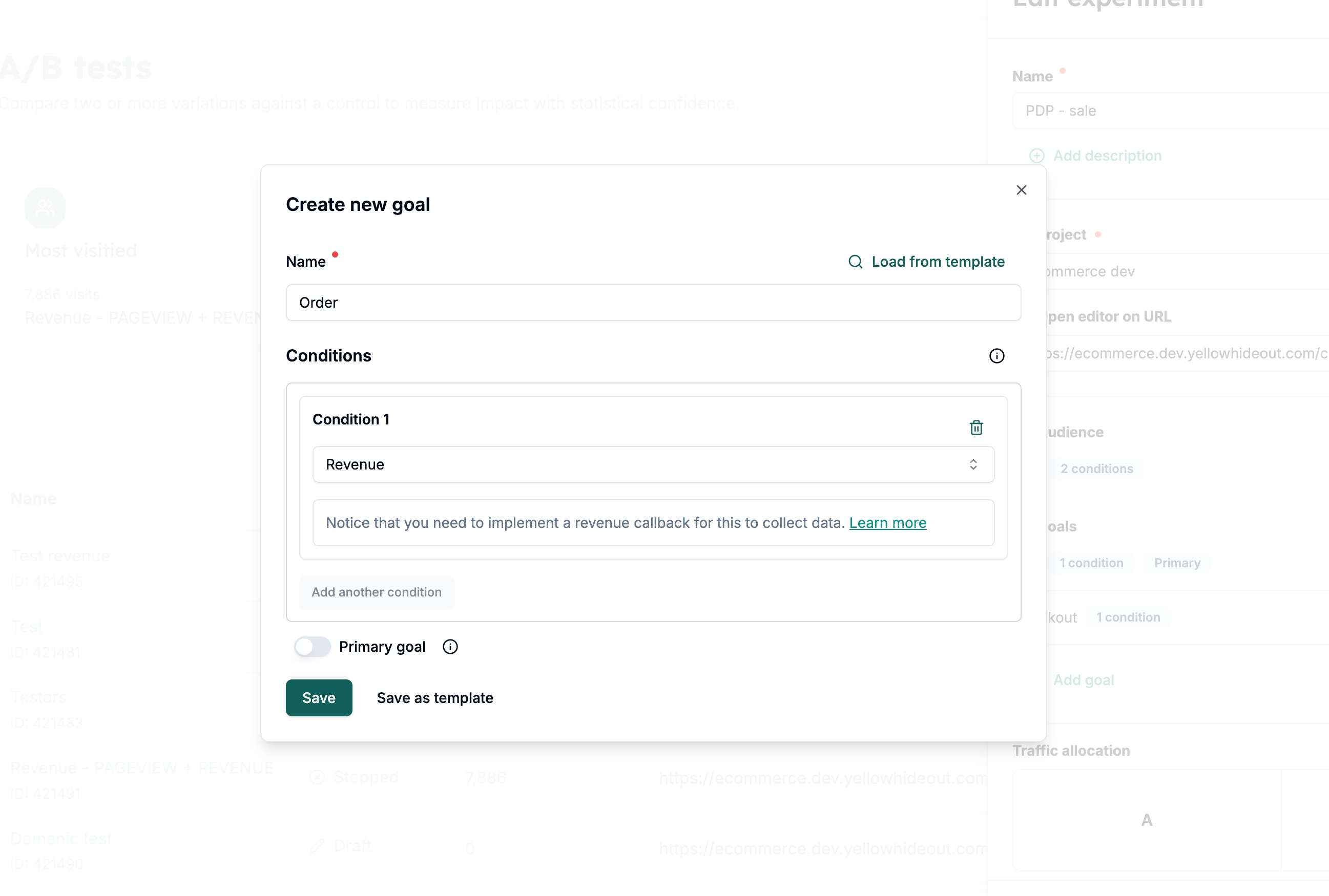 Revenue condition in goal